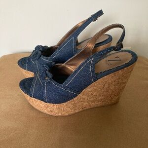 Blue and Brown Wedges with Cork Heel